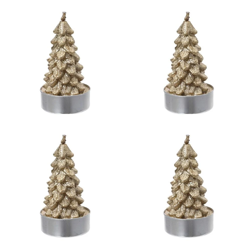 VELA DE CERA EN FORMA DE ÁRBOL, DORADA, Ø4 x 7 cm, CAJA DE 4 uds BASICS