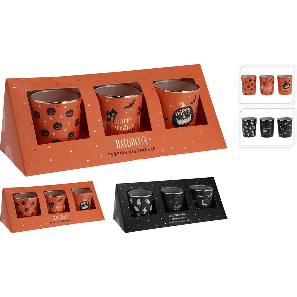 VELAS AROMÁTICAS HALLOWEEN, COLORES SURTIDOS, 3 uds BASICS