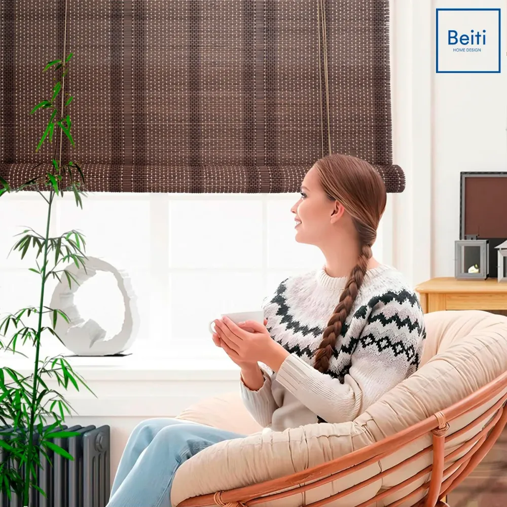 Cortina Bambú Fino Persiana Roller Enrollable 150x180cm Cafe Beiti