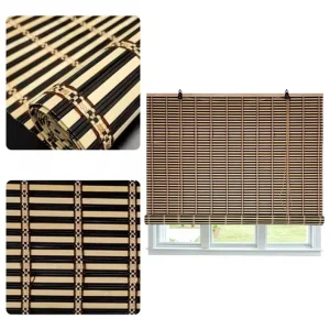 Cortina De Bambú Persiana Roller Bicolor 120x150cm Con Diseños Blanco Beiti