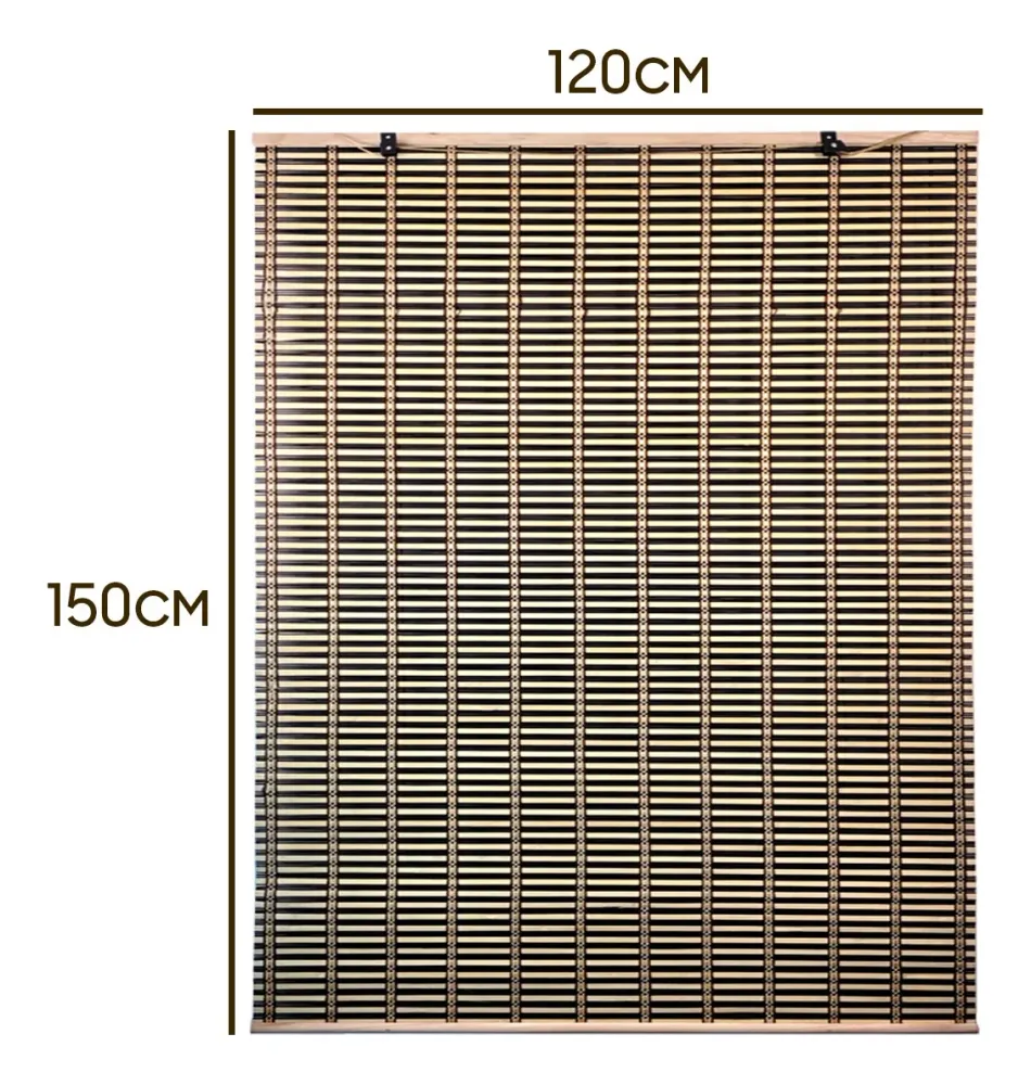 Cortina De Bambú Persiana Roller Bicolor 120x150cm Con Diseños Blanco Beiti