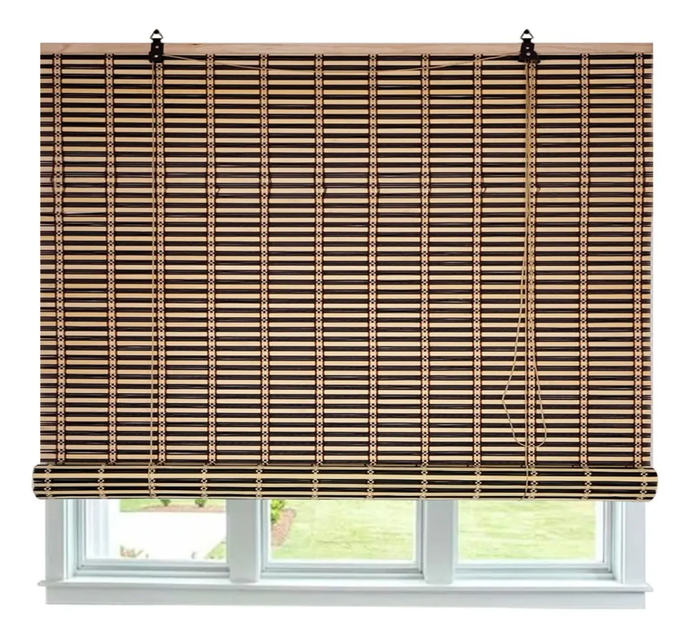 Cortina De Bambú Persiana Roller Bicolor 120x150cm Con Diseños Blanco Beiti