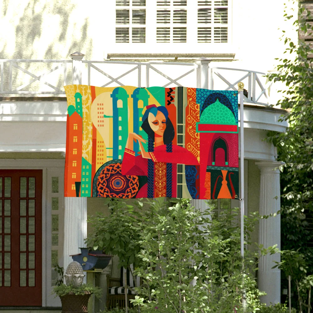Bandera de Poliéster con Impresión por Transferencia Térmica de Diseño Personalizado de Tu Estilo de Fotos Blanco blank-on...