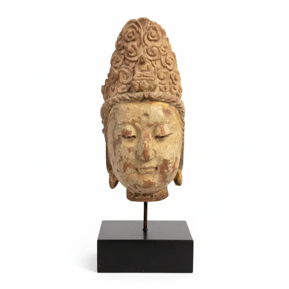 Cabeza Kwan Yin china en madera fines s.XIX Bucarest Art & Antiques