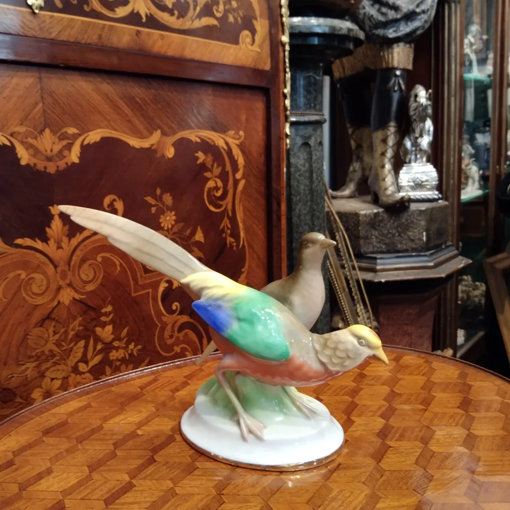 Figura de porcelana alemana dos codornices Bucarest Art & Antiques