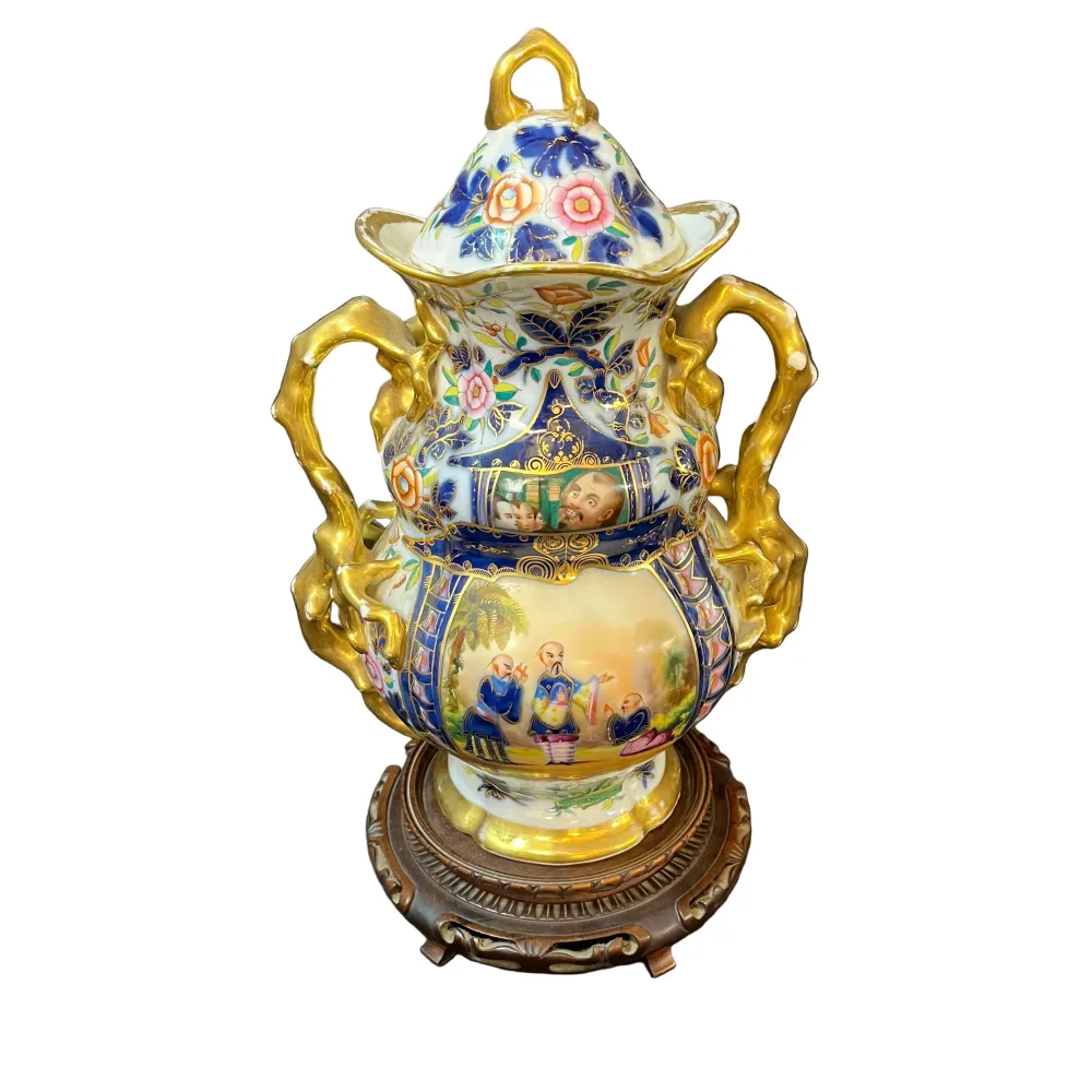 Jarrón de porcelana francesa Bayeux s. XIX decorados chinoiserie Bucarest Art & Antiques