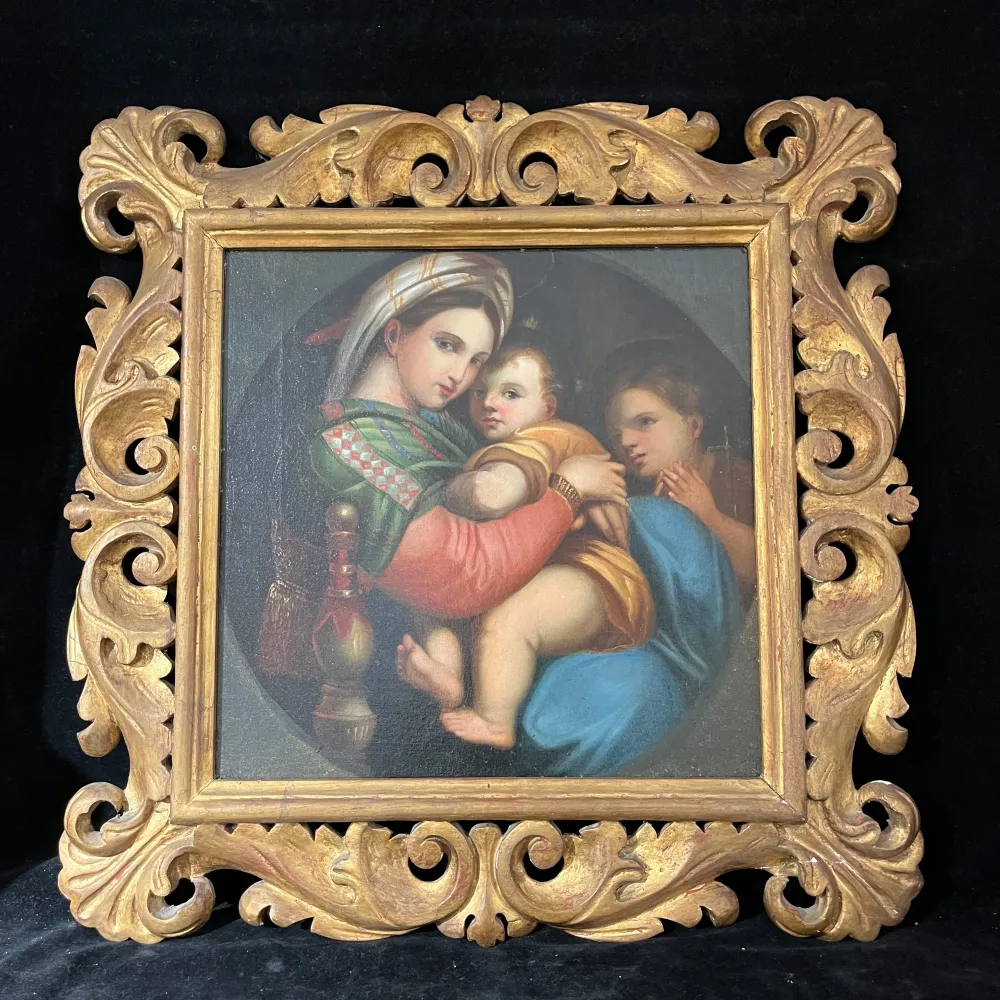 Reproducción Raffaello Sanzio - Óleo sobre madera ' Madonna della Sedia' Bucarest Art & Antiques