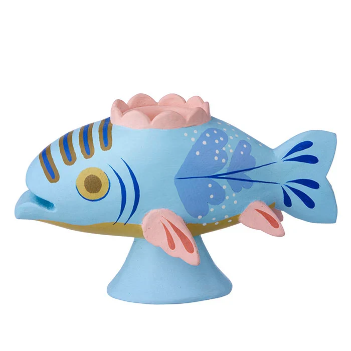 Portavelas decorativo con forma de pez Azul – 7 cm Bungalow