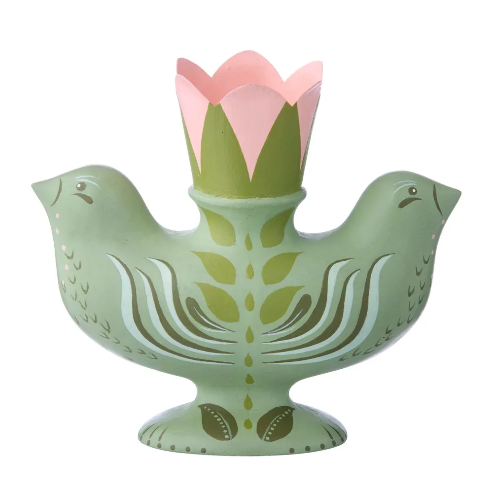 Portavelas decorativo de pájaros en verde – 12 cm Bungalow