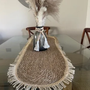 Camino de mesa yute flecos dorados