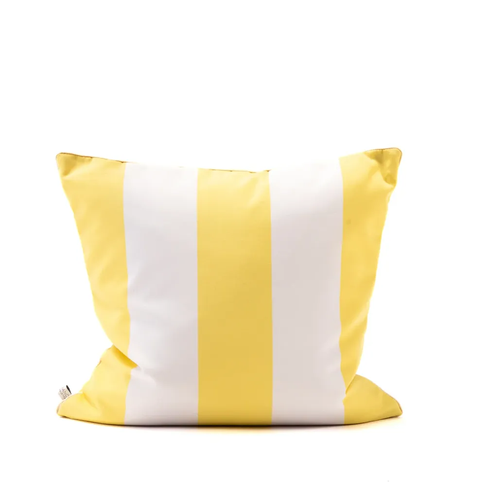COJIN SUNBRELLA FRANJAS BLANCO CON AMARILLO VIVO CREMA 50 X 50 CM Canterano