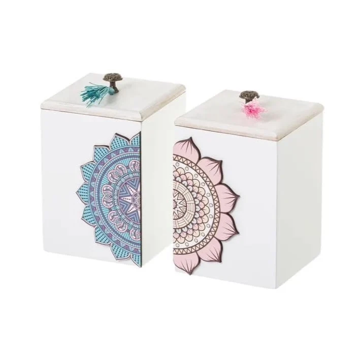 Caja bohemia 9,50 x 9,50 x 15 cm Azul CASA SELECCIÓN