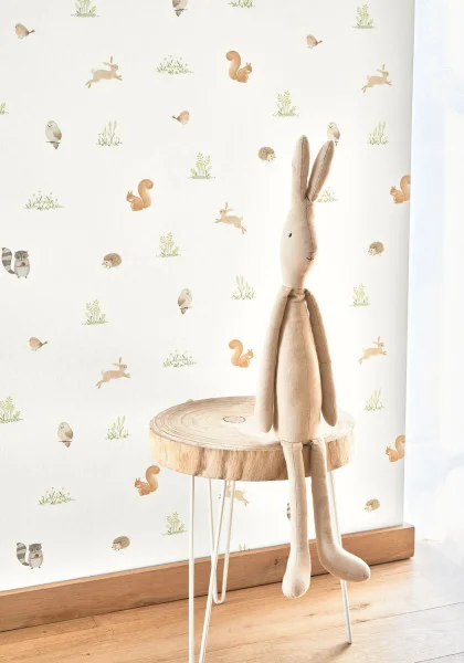 Papel pintado infantil - ANIMALITOS DEL BOSQUE VERDE ALMENDRA CASADECO