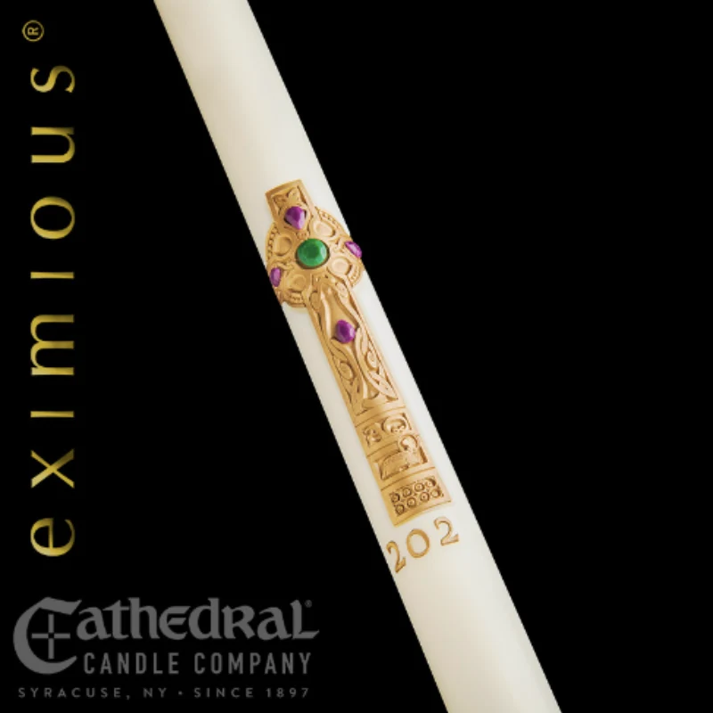 Eximious® Cirio Pascual Cruz de Erin® - Cirio Catedral - 51% Cera de Abejas - 17 Tamaños Cathedral Candle Company