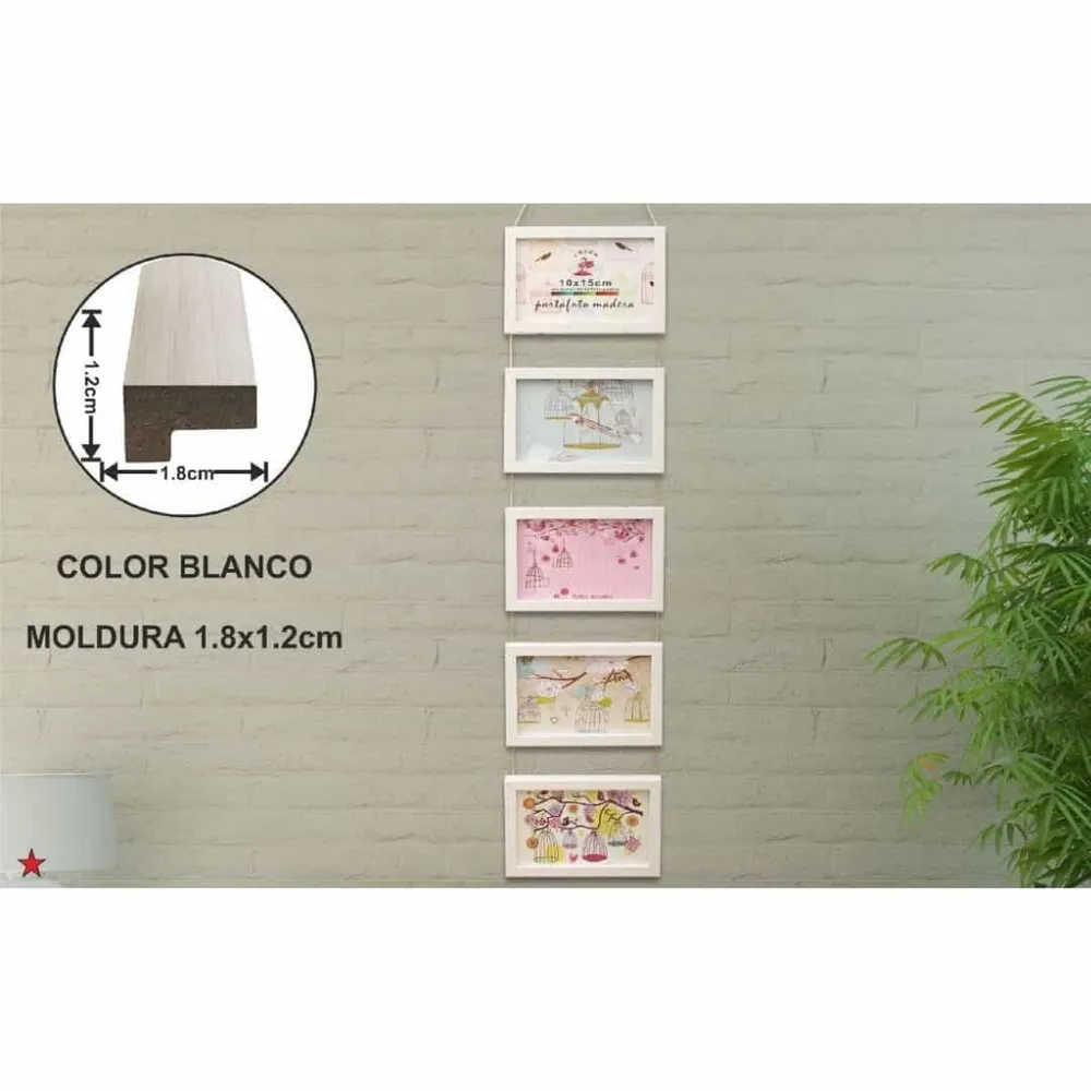 Marco colgante de madera blanca 10x15cm - 5 marcos CHIDU