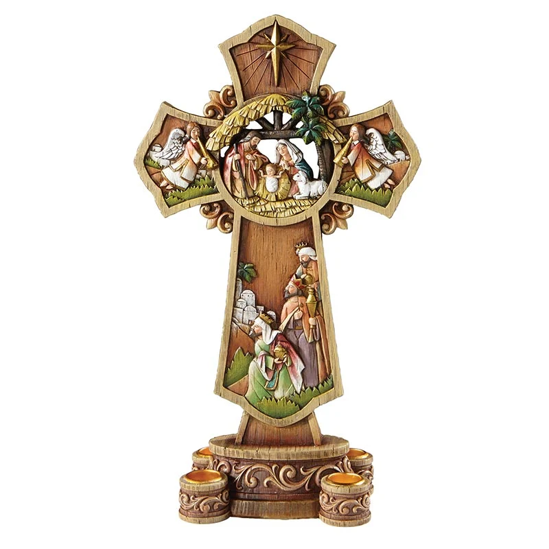 Candelabro de 13" - Corona de candelabro de Adviento con cruz de Natividad Christmas Treasures