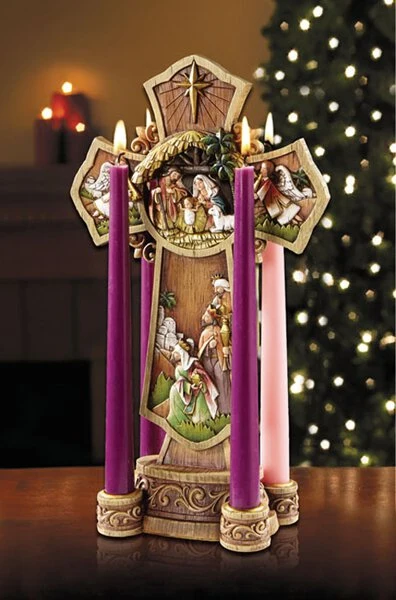 Candelabro de 13" - Corona de candelabro de Adviento con cruz de Natividad Christmas Treasures