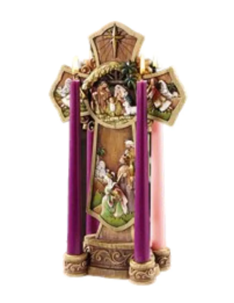 Candelabro de 13" - Corona de candelabro de Adviento con cruz de Natividad Christmas Treasures