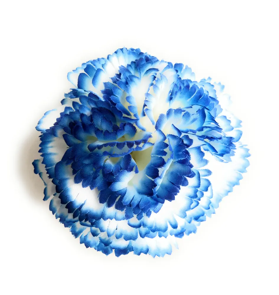 Clavel Flamenco Flor Pelo Ø9cm · Blanco Azul (última unidad!)
