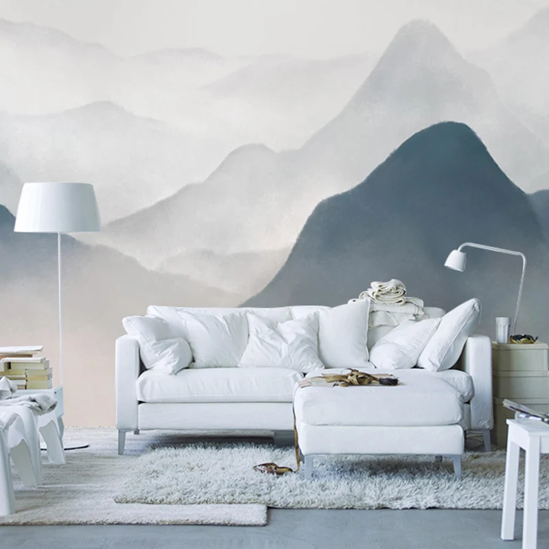 Acuarelas de Mountain Wall Art para galerí, gris pastel, tamaño personalizado disponible Gris Clearhalo