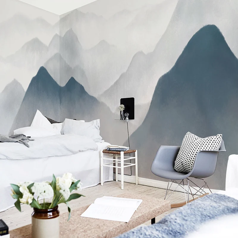 Acuarelas de Mountain Wall Art para galerí, gris pastel, tamaño personalizado disponible Gris Clearhalo