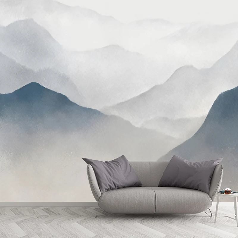 Acuarelas de Mountain Wall Art para galerí, gris pastel, tamaño personalizado disponible Gris Clearhalo