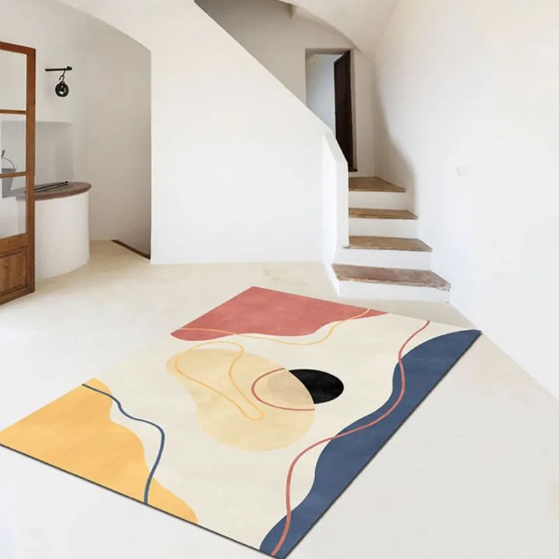 Alfombra abstracta beige, alfombra moderna de poliéster, respaldo antideslizante, alfombra para sala de estar que admite m...