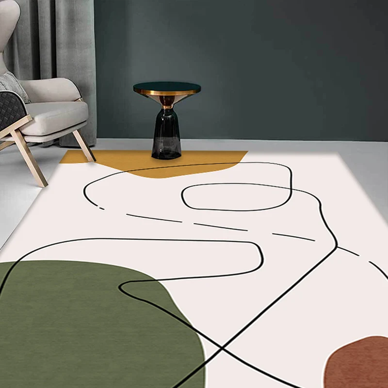 Alfombra abstracta contemporánea, alfombra de poliéster marrón y verde, respaldo antideslizante, alfombra lavable que admi...