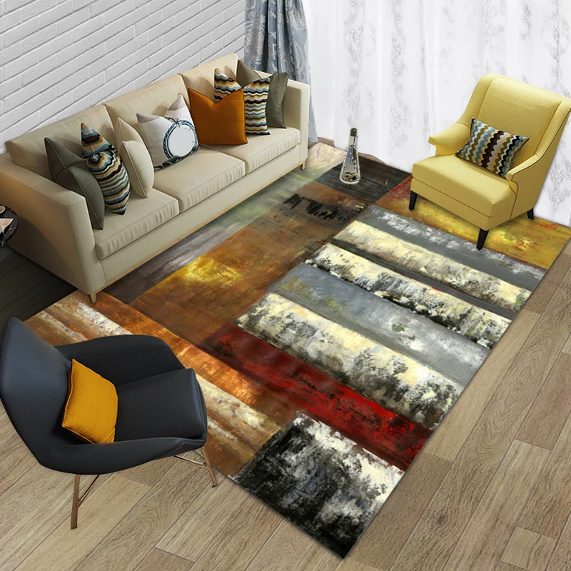 Alfombra abstracta contemporánea con bloques de colores, alfombra de poliéster multicolor, alfombra lavable para sala de e...