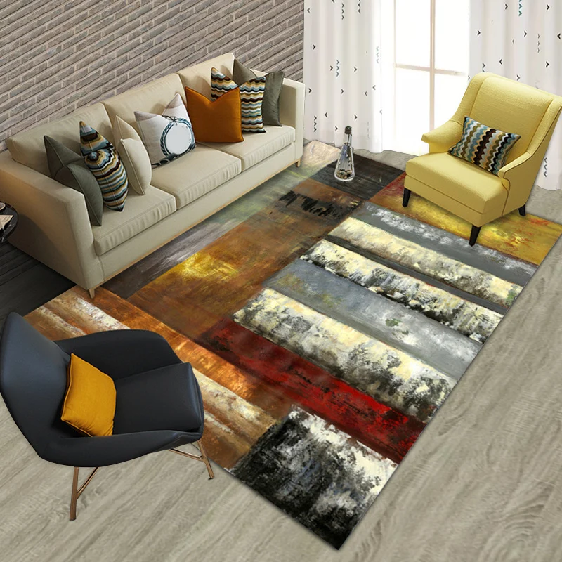Alfombra abstracta contemporánea con bloques de colores, alfombra de poliéster multicolor, alfombra lavable para sala de e...