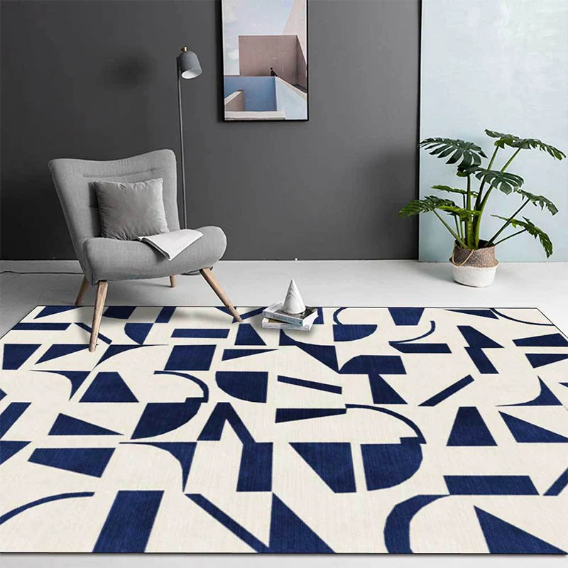 Alfombra abstracta elegante, alfombra informal azul y Beige, alfombra antideslizante lavable máquina de poliéster para dor...