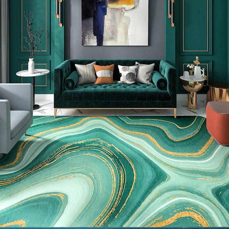 Alfombra abstracta encantadora, alfombra lavable sintética de Color brillante, novedad, para sala de estar Verde Clearhalo