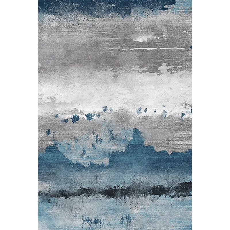 Alfombra abstracta de estilo industrial, alfombra de poliéster azul y gris, alfombra antideslizante para sala de estar Azu...