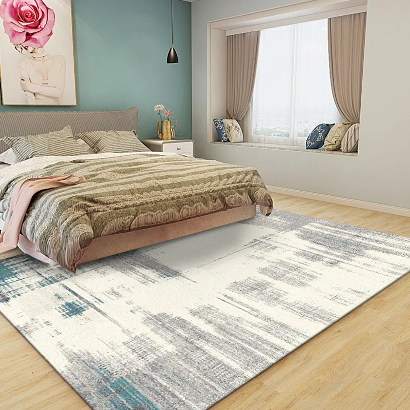 Alfombra abstracta industrial de poliéster amarillo claro, lavable máquina, antideslizante, para dormitorio Amarillo Clear...