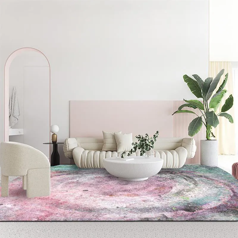 Alfombra abstracta moderna de poliéster rosa y verde, alfombra antideslizante lavable máquina para dormitorio Rosa Clearhalo