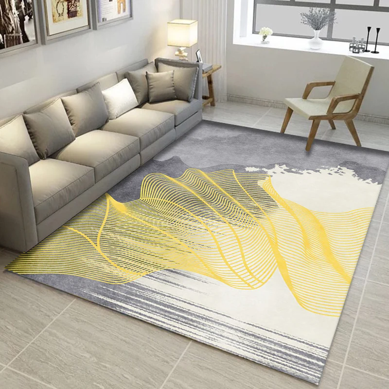Alfombra abstracta modernista, alfombra de poliéster gris y amarillo, respaldo antideslizante, alfombra lavable que admite...