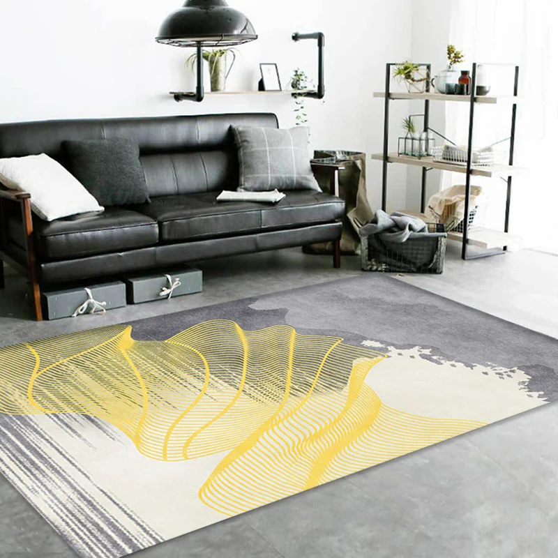 Alfombra abstracta modernista, alfombra de poliéster gris y amarillo, respaldo antideslizante, alfombra lavable que admite...