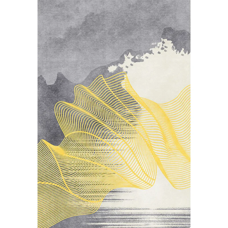 Alfombra abstracta modernista, alfombra de poliéster gris y amarillo, respaldo antideslizante, alfombra lavable que admite...