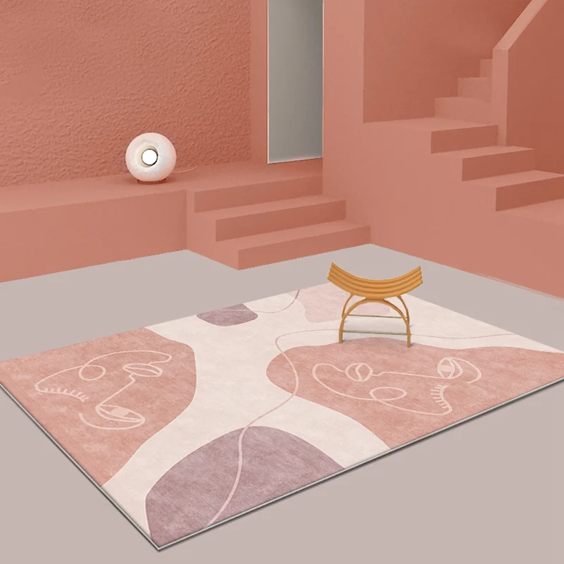 Alfombra abstracta modernista, alfombra de poliéster rosa, respaldo antideslizante, alfombra lavable que admite mascotas p...