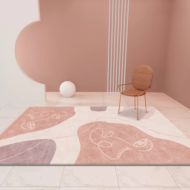 Alfombra abstracta modernista, alfombra de poliéster rosa, respaldo antideslizante, alfombra lavable que admite mascotas p...