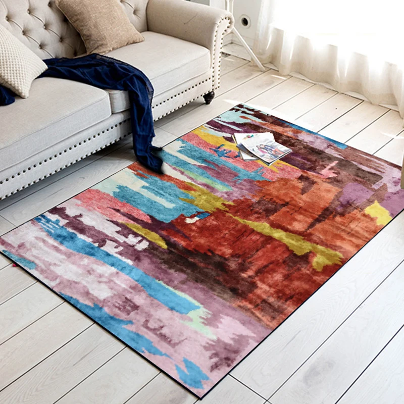 Alfombra abstracta única, alfombra contemporánea multicolor, poliéster, lavable, antideslizante, apto para mascotas, para...
