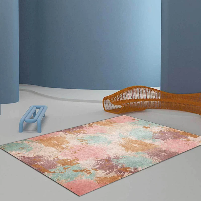 Alfombra abstracta única, alfombra nórdica Multicolor rosa, alfombra de poliéster lavable con respaldo antideslizante para...