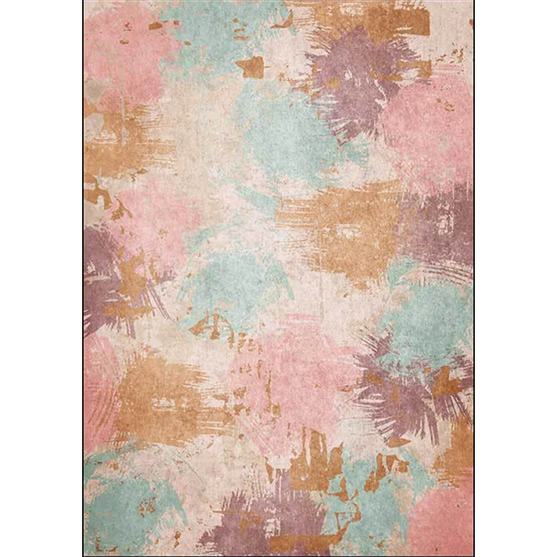 Alfombra abstracta única, alfombra nórdica Multicolor rosa, alfombra de poliéster lavable con respaldo antideslizante para...