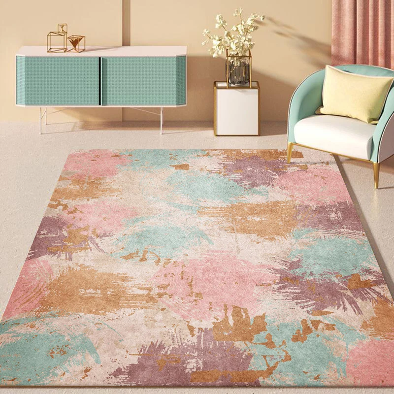 Alfombra abstracta única, alfombra nórdica Multicolor rosa, alfombra de poliéster lavable con respaldo antideslizante para...