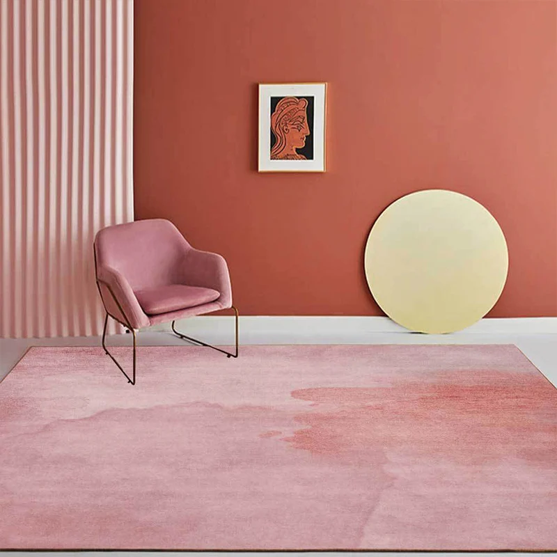 Alfombra abstracta única, alfombra sencilla rosa, poliéster, lavable, antideslizante, para sala de estar Rosa Clearhalo