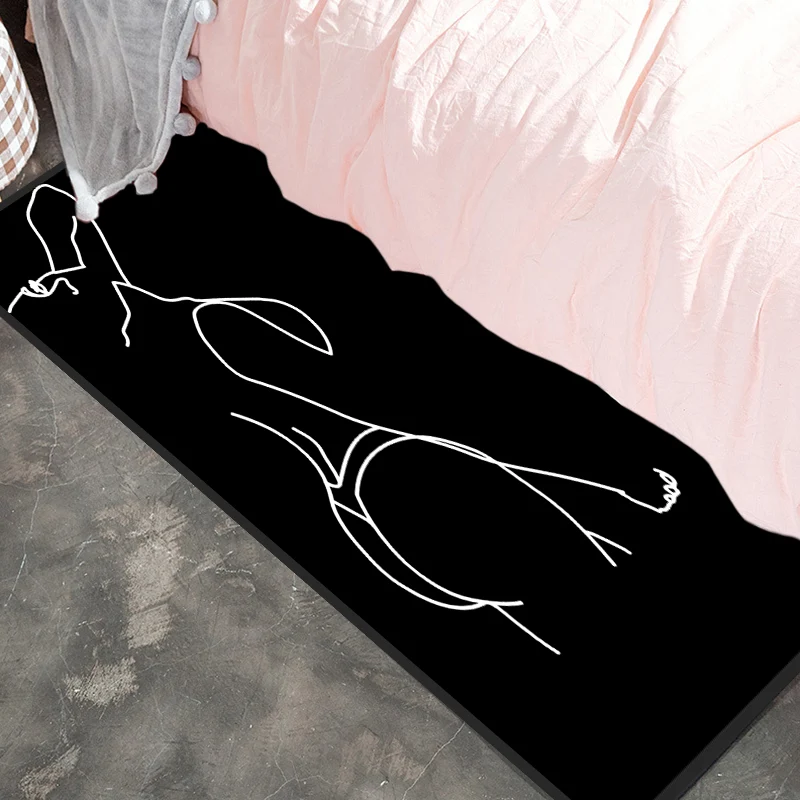 Alfombra abstracta novedosa, alfombra moderna de poliéster negro, alfombra antideslizante que admite mascotas para dormito...