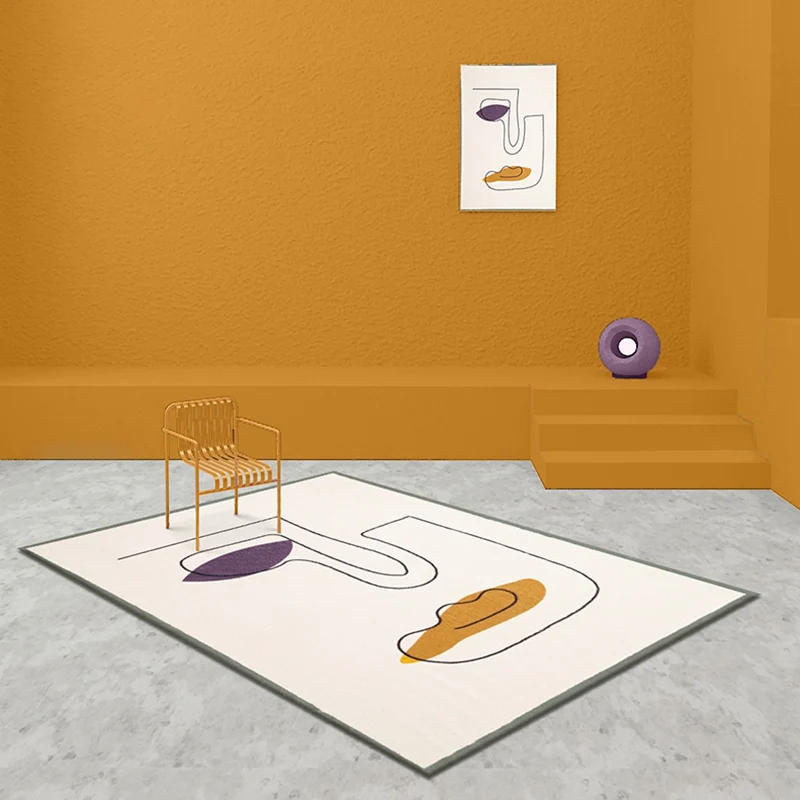 Alfombra abstracta novedosa, alfombra de poliéster Beige, respaldo antideslizante, alfombra lavable que admite mascotas pa...