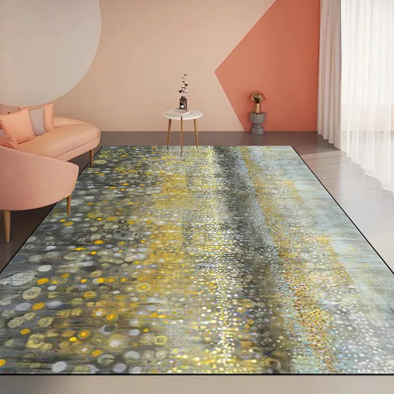 Alfombra abstracta novedosa, alfombra de poliéster gris y amarillo, alfombra antideslizante lavable máquina para dormitori...