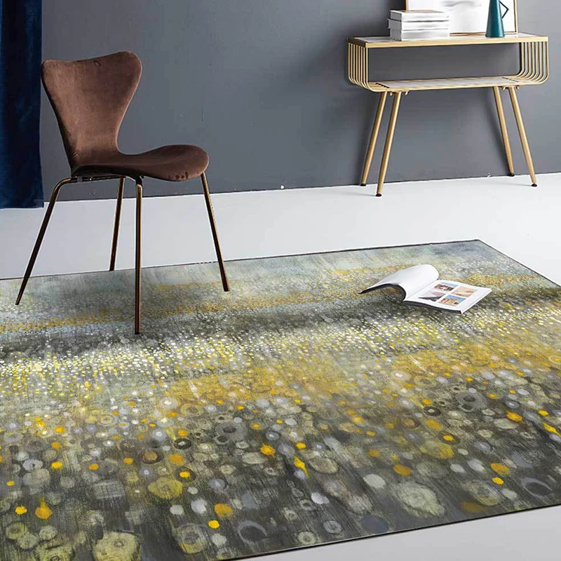 Alfombra abstracta novedosa, alfombra de poliéster gris y amarillo, alfombra antideslizante lavable máquina para dormitori...
