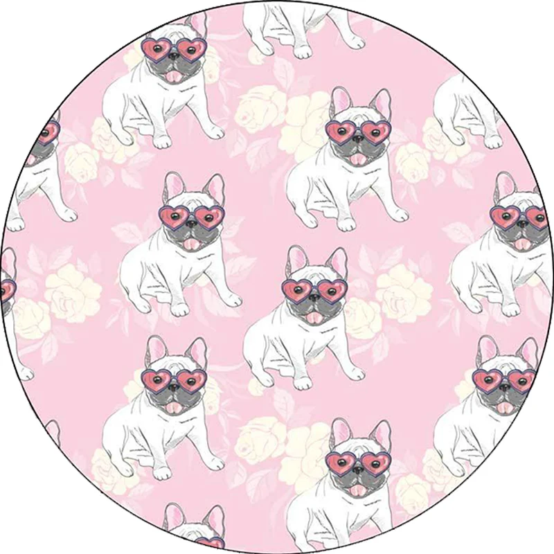 Alfombra amarilla y rosa para habitación de niños, alfombra lavable de poliéster con diseño de hojas de sandí y perros Azu...